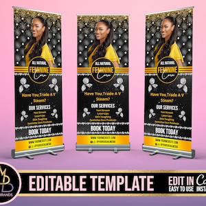 Retractable Banner Template Canva, Roll Up Banner Editable Template, DIY Retractable Banner Pop Up Banner Beauty Hair Make up Roll Up Banner
