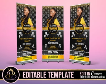 Retractable Banner Template Canva, Roll Up Banner Editable Template, DIY Retractable Banner Pop Up Banner Beauty Hair Make up Roll Up Banner