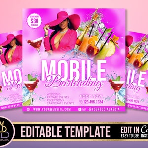 Mobile Bartending Flyer, DIY Flyer Template Design, Bartender Flyer, Mixologist Portable Bar bartending, events, mobile bartender service