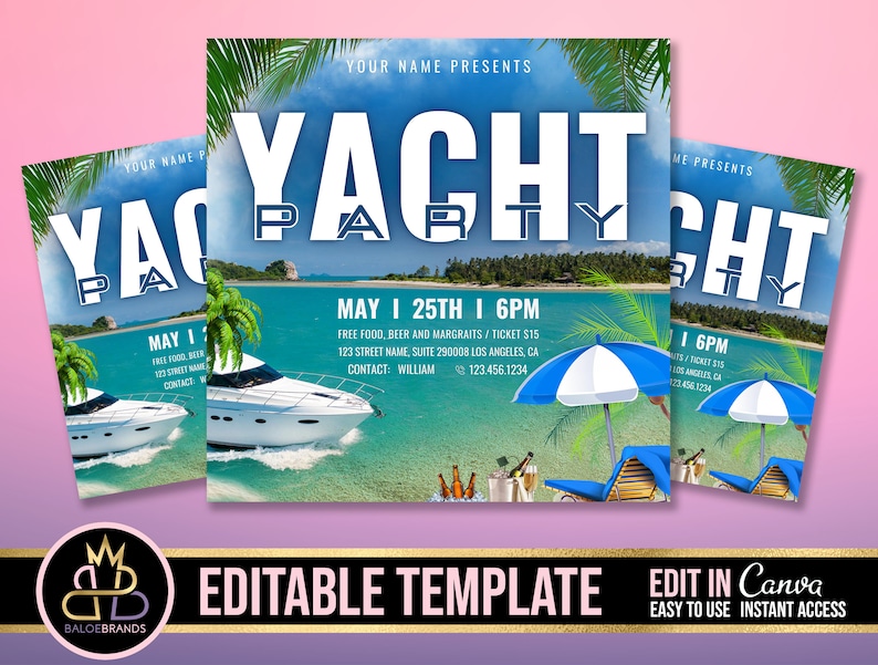 Yacht Party Flyer Boat Yacht Invitation Editable Template Etsy