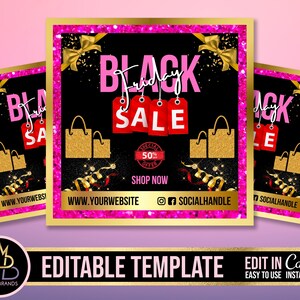 SOCIAL MEDIA FLYER, Black Friday sale, black Friday social media post Canva Editable Template, Canva Template, Sale Flyer Black Friday diy