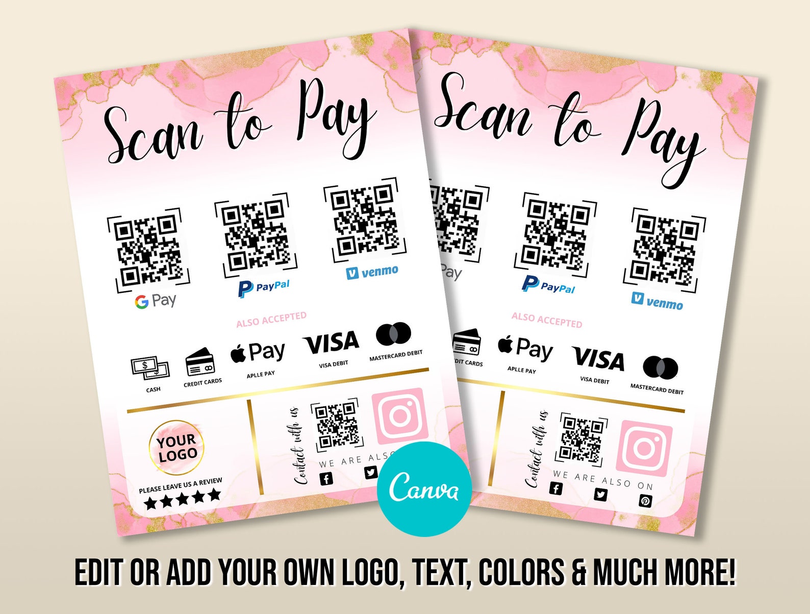 Scan to Pay Template Editable Template Canva Template Salon Etsy Scan to Pay Template Editable Template Canva Template Salon Etsy
