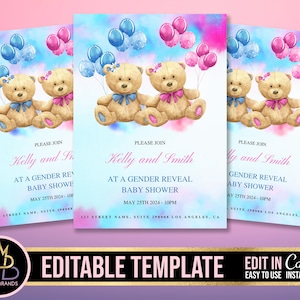 Gender Reveal Invitation, Baby Shower Announcement Invite, Gender Reveal Flyer Gender Reveal Editable Template Invite Baby Shower Invitation