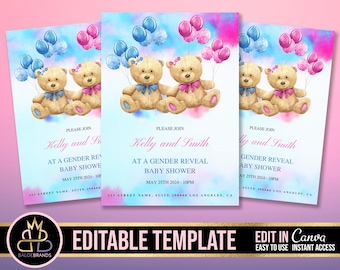 Gender Reveal Invitation, Baby Shower Announcement Invite, Gender Reveal Flyer Gender Reveal Editable Template Invite Baby Shower Invitation