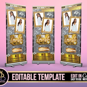 Retractable Banner Template Canva Roll Up Banner Editable Template DIY Retractable Clothing Hair Beauty Pop Up Shop Boutique Fashion Roll Up