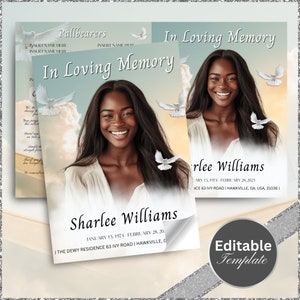 Memorial program, Obituary, 8.5&quot;x11&quot; BOOKLET 4 pages, Heavenly Cloud Style Funeral Program, Celebration of Life, Keepsake, Loving Memory