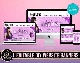 Editable Website Banner Template, Web Banners, Boutique Website Banners, Beauty Web Banner Template Shopify Web Banner, Hair Lash Business