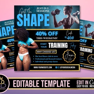 editable Canva fitness template, DIY gym workout flyer, Instagram fit girl flyer, personal sport trainer template, Canva social media flyer