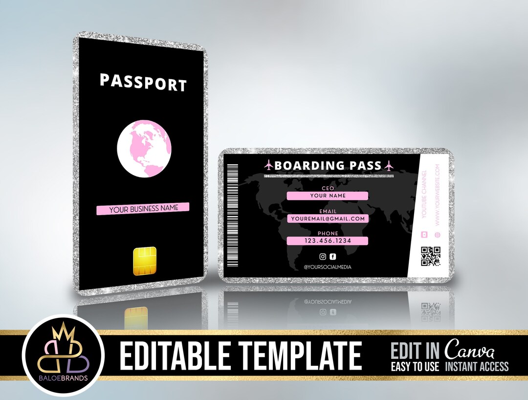 PASSPORT BUSINESS Cards, Boarding Pass Business Cards, DIY Canva