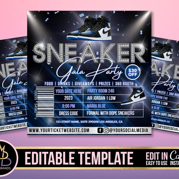 Editable Sneaker Ball Gala, Sneaker Ball Invite, Sneaker Ball gala Invitation, Gala Sneaker Invite Flyer, Social Media Flyer, Canva Birthday