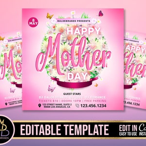 May include: Pink flyer with a floral design and the text "Happy Mother's Day". The flyer also includes the text "Guest Stars: DJ BaloeGrands, DJ Love, DJ Romance" and a phone number.