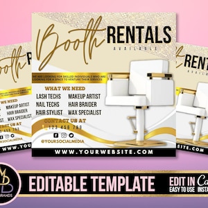 Booth Rental Flyer, Canva Booth for Rent Flyer Template, Editable Canva Social Media Flyer, Booth Rental Template, Hair Stylist Flyer Makeup