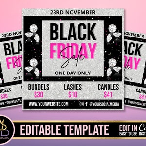 SOCIAL MEDIA FLYER, Black Friday sale, black Friday social media post Canva Editable Template, Canva Template, Sale Flyer Black Friday diy