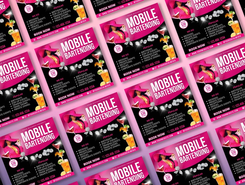 Mobile Bartending Flyer DIY Flyer Template Design Bartender Etsy