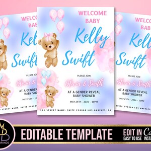 Gender Reveal Invitation, Baby Shower Announcement Invite, Gender Reveal Flyer Gender Reveal Editable Template Invite Baby Shower Invitation
