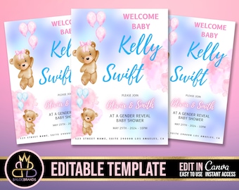 Gender Reveal Invitation, Baby Shower Announcement Invite, Gender Reveal Flyer Gender Reveal Editable Template Invite Baby Shower Invitation