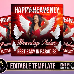 Heavenly Birthday Flyer, Editable Memorial Birthday Flyer, Funeral Memorial Birthday Template, Rest In Peace Editable Flyer Editable Custom