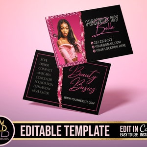 Canva DIY Business Card, Canva maquillage Carte de visite Make up editable business card, editable template, Canva template, Make up business card