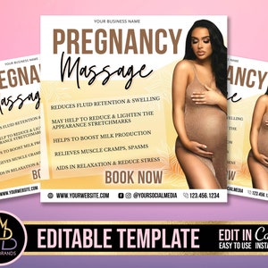 Volantino modificabile, modello di volantino per massaggiatore prenatale, volantino di gravidanza, volantini per massoterapia in gravidanza Massaggi terapeutici di maternità immagine 1