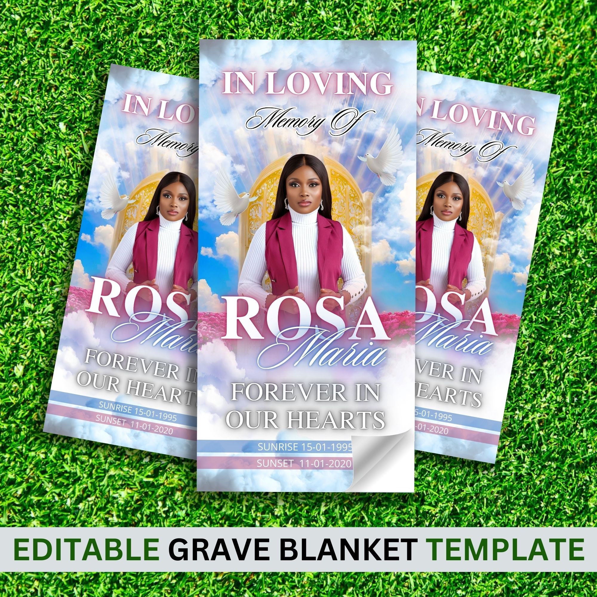 Memorial Grave Blanket Template, Editable Memorial Grave Blanket, Edit ...