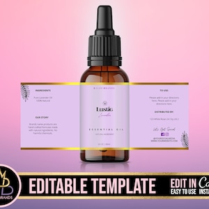 DIY Oil Bottle Label, Hair oil, Hair Growth Oil, Dropper Bottle Label, Beard Oil bottle Label, Essential oil label, Pre-Made Label, Canva