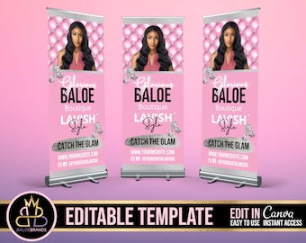 Retractable Banner Template Canva, Roll Up Banner Editable Template, DIY Retractable Banner Hair Beauty Pop Up Shop Boutique Fashion Roll Up