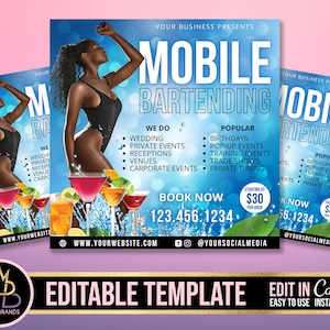 Mobile Bartending Flyer, DIY Flyer Template Design, Bartender Flyer, Mixologist Portable Bar bartending, events, mobile bartender service
