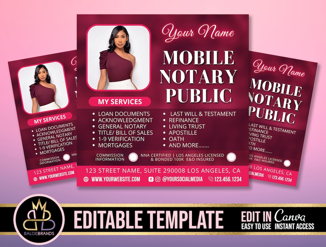 Notary Public Service Flyer Template, Notary Social Media Flyer