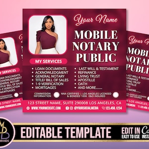 Notary Public Service Flyer Template, Notary Social Media Flyer, Editable Loan Signing Agent Mobile Notaries Services Document Signing flyer