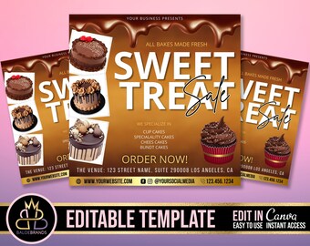 Plantilla de volante HORNEAR POSTRE, Pastel Postre Dulces Dulce canva Panadería, folleto de venta de horneado, postres Sweet Treat Bake Baking Cookies Cupcakes