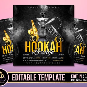 Flyer för vattenpipafest, vattenpipainbjudan, flygblad för vattenpipalounge, flygblad för shishafest, shishafest vattenpipakväll, flygblad för vattenpiparökning i sociala medier