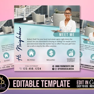 Onroerend goed bewerkbare flyer, sociale media flyer, onroerend goed, makelaar flyer, bewerkbare sjabloon, Canva, agent onroerend goed makelaar sociale media
