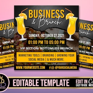 Business and Brunch Flyer, Editable Social Media Flyer Canva, DIY Brunch, Editable Template Flyer Brunch and booze, Event Business Flyer