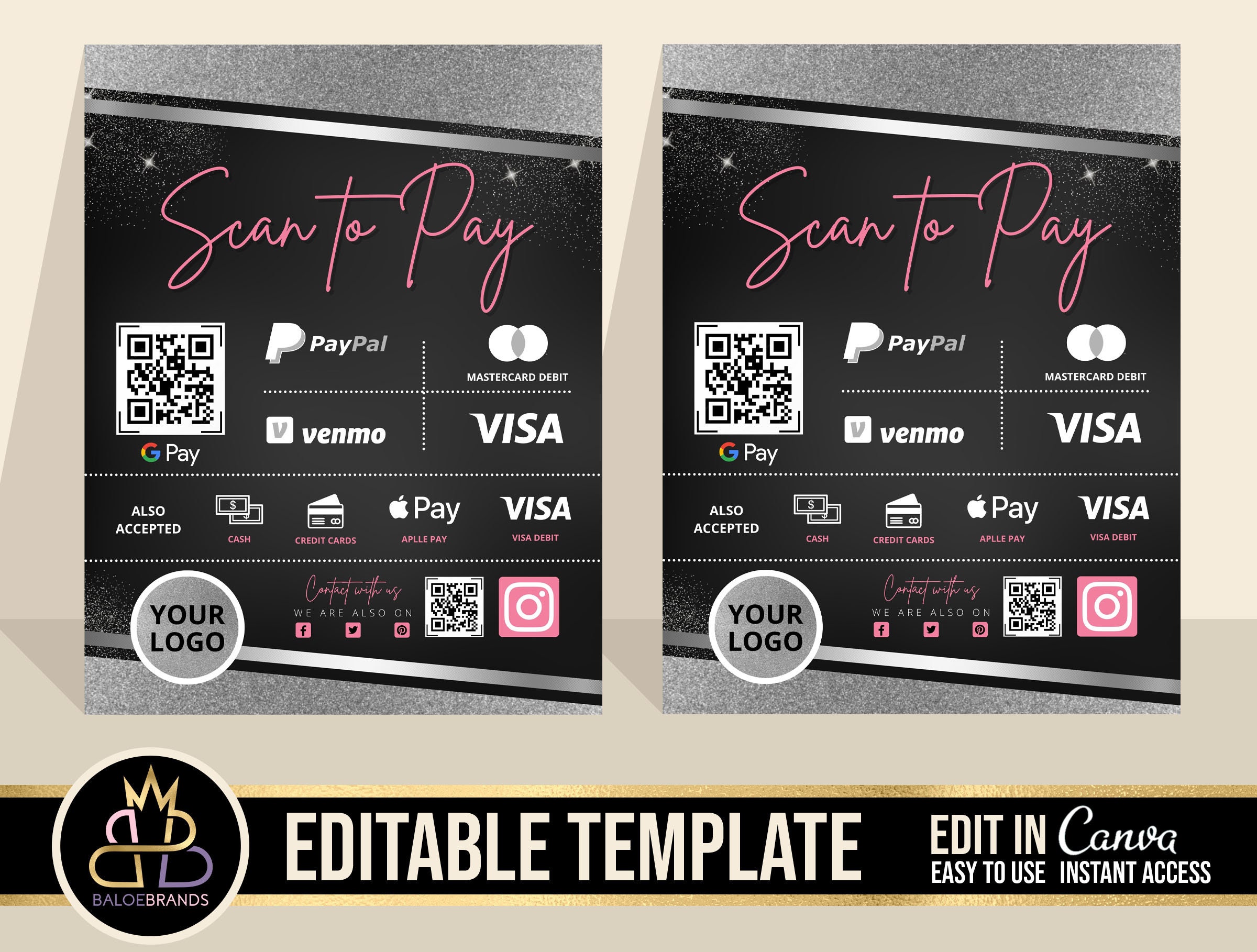 Scan to Pay Template Editable Template Canva Template Salon - Etsy