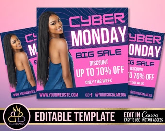 SOCIAL MEDIA FLYER, Cyber Monday sale, Promotion Sale, social media post Canva Editable Template, Canva Template Sale Flyer Cyber Monday diy