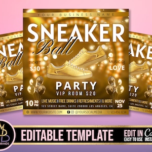 Editable Sneaker Ball Party, Sneaker Ball Invite, Sneaker Ball Invitation, Gala Sneaker Invite Flyer, Social Media Flyer, Canva Birthday