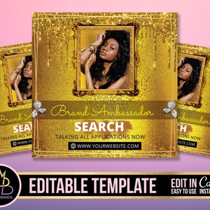 Brand Ambassador Flyer, Canva Template Wanted Brand Influencer Flyer, Social Media Flyer, Brand Ambassador Search, Business Premade Template