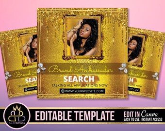 Brand Ambassador Flyer, Canva Template Wanted Brand Influencer Flyer, Social Media Flyer, Brand Ambassador Search, Business Premade Template
