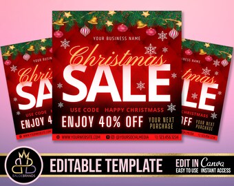 Christmas Sale Flyer, Editable Flyer Canva, Christmas winter Holiday Sale, Sale Flyer Discount Christmas Canva, Social Media Flyer Xmas