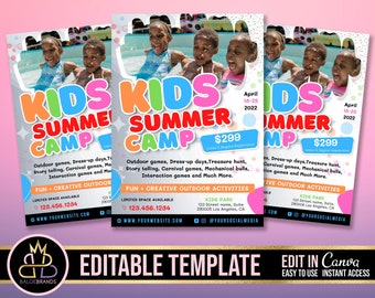 Kids Summer Camp Flyer, Kids Camp Summer Festival Flyer voor kinderen, bewerkbare sjabloon, Canva, Kids Invitation Invitation, Festival Event Flyer
