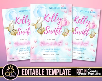 Gender Reveal Invitation, Baby Shower Announcement Invite, Gender Reveal Flyer Gender Reveal Editable Template Invite Baby Shower Invitation