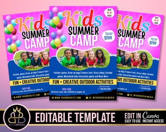 Kids Summer Camp Flyer, Kids Camp Summer Festival Flyer for Kids, Editable Template, Canva, Kids Invite Invitation, Festival Event Flyer