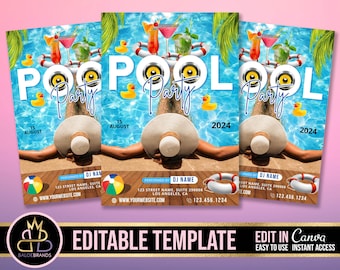 Pool Party Invitation, Editable Summer Pool Invitation, DIY Canva Template, Birthday Party Invite, Pool Summer Invite Canva Template Flyer