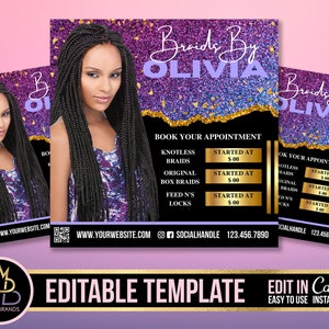 Editable Social Media Flyer, DIY Canva Template, Editable Canva Template, Hair Braids Flyer, Editable Hair Flyer Braider Flyer, Beauty Flyer
