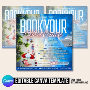 Cruise trip Flyer, Cruise Vacation Business Trip Template Boat Yacht Invitation Editable Canva Invite Party Invitation birthday Social Media
