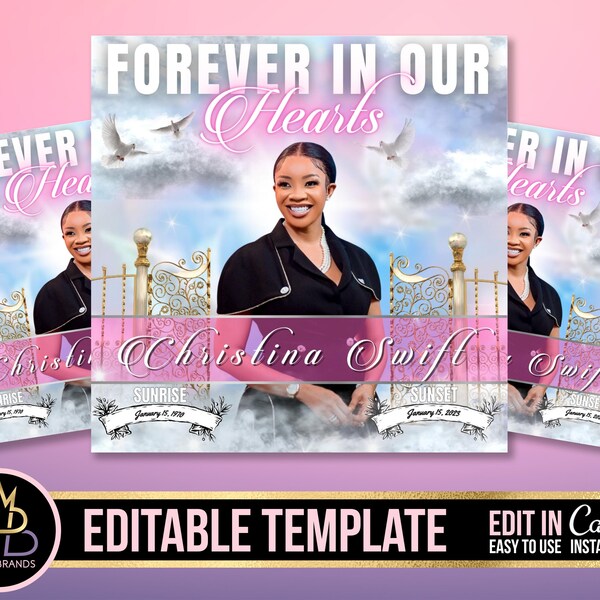 Memorial Funeral Announcement Flyer, Funeral Announcement Template, Funeral Invite Invitation, Rest In Peace Editable Flyer Editable Custom