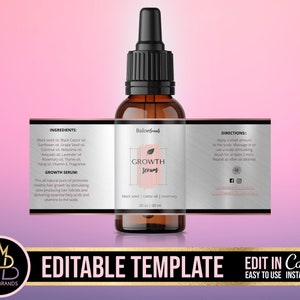 DIY Oil Bottle Label, Hair oil, Hair Growth Oil, Dropper Bottle Label, Beard Oil bottle Label, Essential oil label, Pre-Made Label, Canva