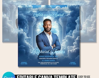 Memorial Funeral Announcement Flyer, Funeral Announcement Template, Funeral Invite Invitation, Rest In Peace Editable Flyer Editable Custom