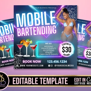 Mobile Bartending Flyer, DIY Flyer Template Design, Bartender Flyer, Mixologist Portable Bar bartending, events, mobile bartender service