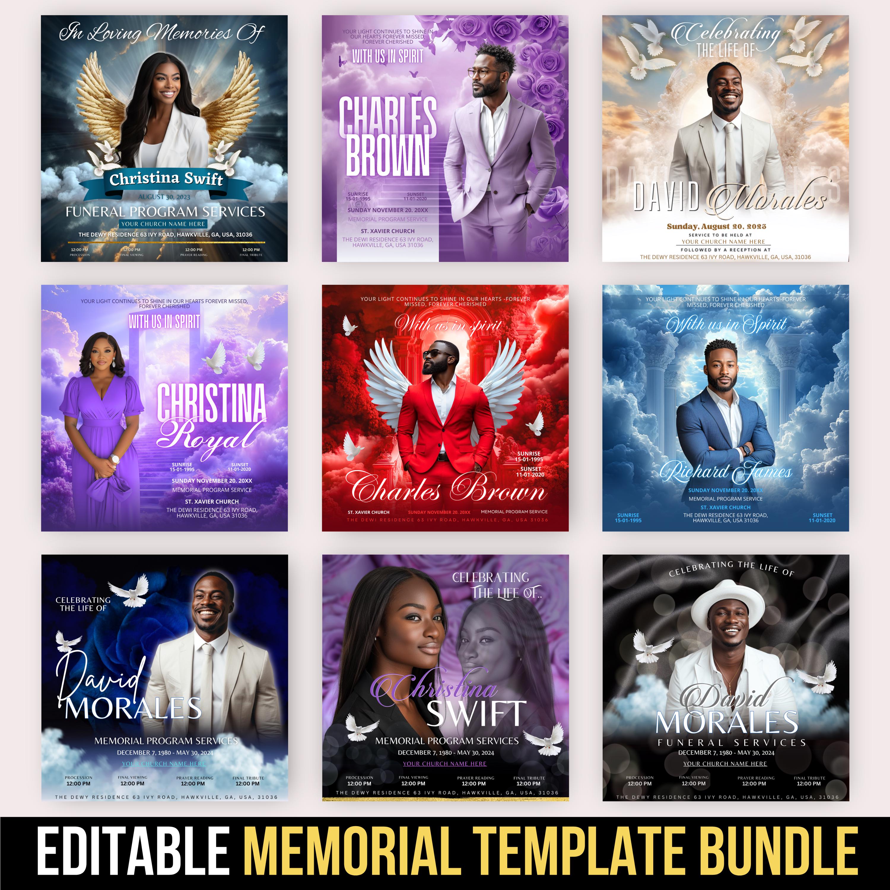 Memorial Template Bundle, Funeral Announcement Flyer, In Loving Memory Announcement Template, Funeral Invite Invitation, Rest In Peace